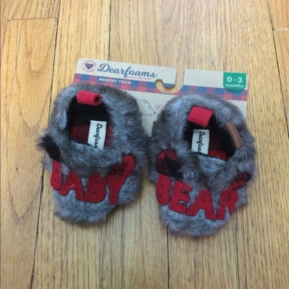 Baby Bear Slippers 0 - 3 Mo Dearfoams Holiday Infant Newborn Easy Slip on NWT